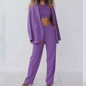 NA-KD Matching Set Purple Oversized Pantsuit Jacket Blazer Trousers S